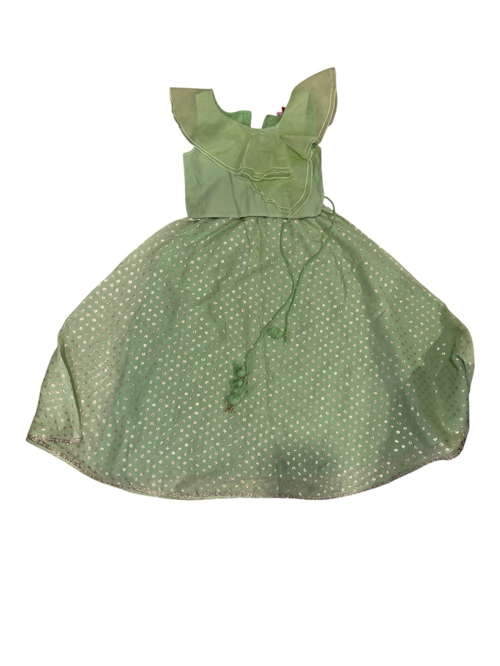 Biba Girls Light Green lenghna with Gold Dot Embroidery